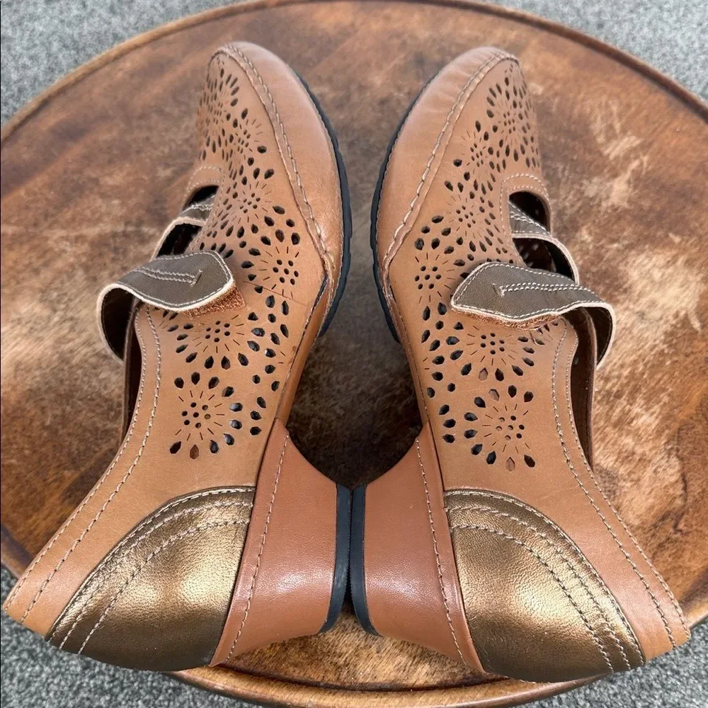 Aravon Shoes Wm 8D Brown Leather Mary Jane Kitten Heel Loafers New Balance
